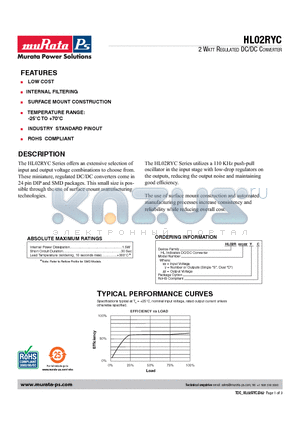 HL02R05S15YC datasheet - 2 WATT REGULATED DC/DC CONVERTER