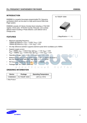 KS8808A datasheet - PLL FREQUENCY SHNTHESIZER FOR PAGER