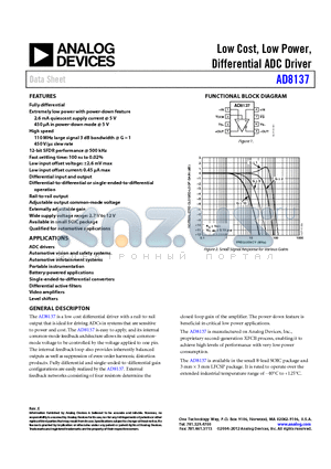 AD8137YCPZ-REEL7 datasheet - Low Cost, Low Power, Differential ADC Driver