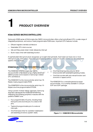 KS88C0916 datasheet - KS88 series of 8-bit single-chip CMOS microcontrollers offers a fast and efficient CPU, a wide range of integrated peripherals, and various mask-progr