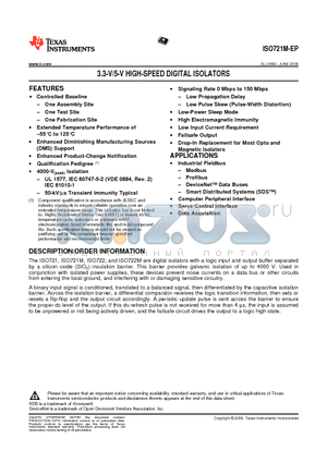 ISO721MMDREPG4 datasheet - 3.3-V/5-V HIGH-SPEED DIGITAL ISOLATORS