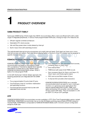 KS88C6232 datasheet - SAM8 family of 8-bit single-chip CMOS microcontrollers offers a fast and efficient CPU with a wide range of integrated peripherals