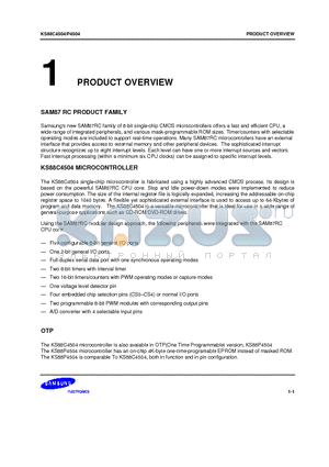 KS88C4504 datasheet - new SAM87RC family of 8-bit single-chip CMOS microcontrollers offers a fast and efficient CPU, a wide range of integrated peripherals, and various mas