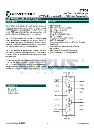 E7802 datasheet - Low Cost, Dual-Channel, 15V Pin Electronics Driver/Window Comparator