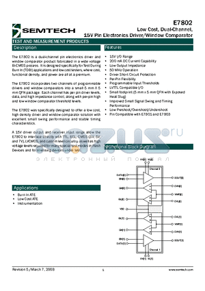 E7802ALPT datasheet - Low Cost, Dual-Channel, 15V Pin Electronics Driver/Window Comparator