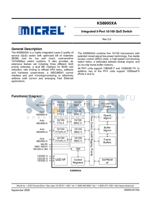 KS8995XA datasheet - Integrated 5-Port 10/100 QoS Switch