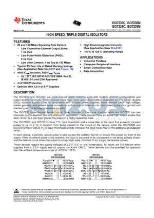 ISO7230C datasheet - HIGH SPEED, TRIPLE DIGITAL ISOLATORS