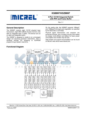 KS8997 datasheet - 8-Port 10/100 Integrated Switch with PHY and Frame Buffer