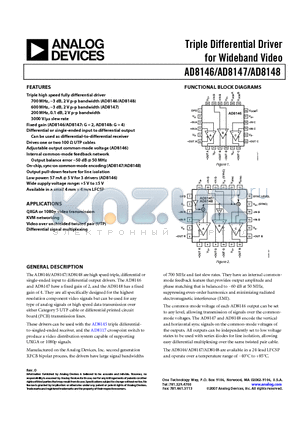 AD8148 datasheet - Triple Differential Driver for Wideband Video