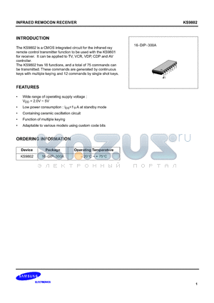 KS9802 datasheet - INFRAED REMOCON RECEIVER