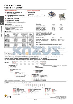 KSA0A411LFT datasheet - Sealed Tact Switch