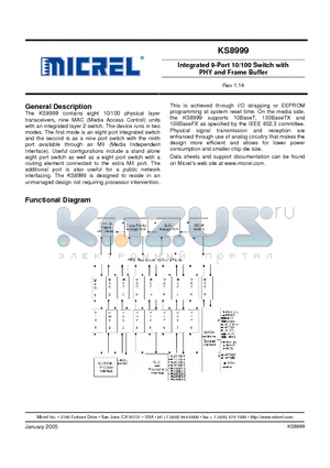 KS8999_11 datasheet - Integrated 9-Port 10/100 Switch with PHY and Frame Buffer