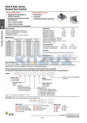 KSA0A911LFT datasheet - Sealed Tact Switch