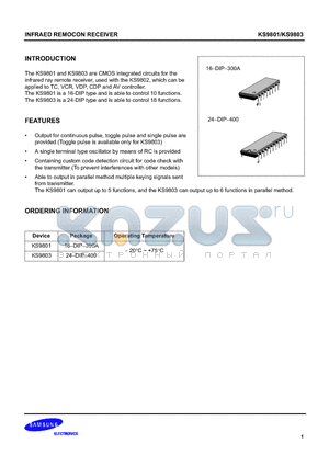 KS9803 datasheet - INFRAED REMOCON RECEIVER