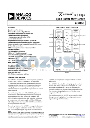 AD8158-EVALZ datasheet - 6.5 Gbps Quad Buffer Mux/Demux