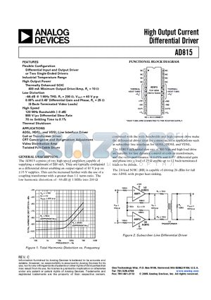 AD815ARB-24-REEL datasheet - High Output Current Differential Driver