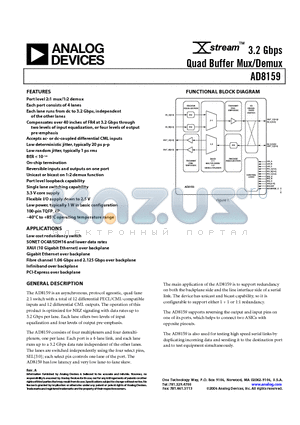 AD8159-EVAL-DC datasheet - 3.2 Gbps Quad Buffer Mux/Demux