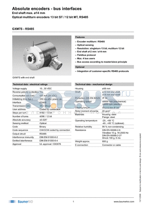 GXM7S-RS485 datasheet - Absolute encoders - bus interfaces