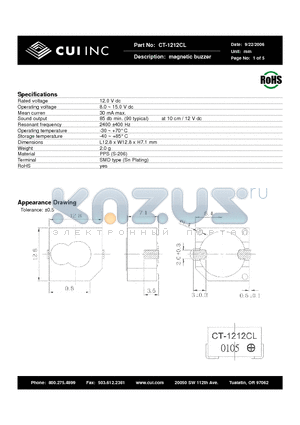 CT-1212CL datasheet - Magnetic buzzer