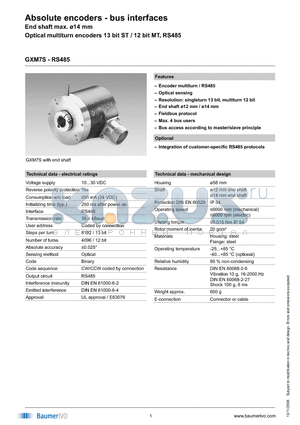 GXM7S.010A101 datasheet - Absolute encoders - bus interfaces