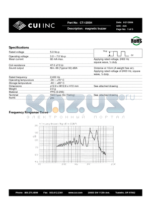 CT-1205H datasheet - Magnetic buzzer