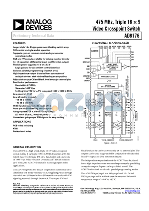 AD8176ABPZ datasheet - 475 MHz, Triple 16  9 Video Crosspoint Switch