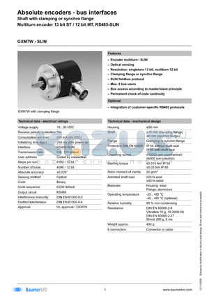 GXM7W.0102102 datasheet - Absolute encoders - bus interfaces