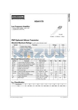 KSA1175 datasheet - Low Frequency Amplifier