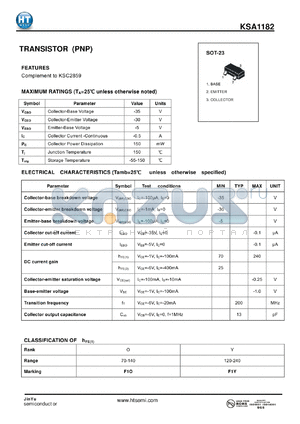 KSA1182 datasheet - TRANSISTOR (PNP)