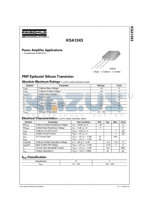 KSA1243 datasheet - Power Amplifier Applications
