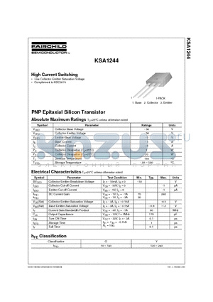 KSA1244 datasheet - High Current Switching