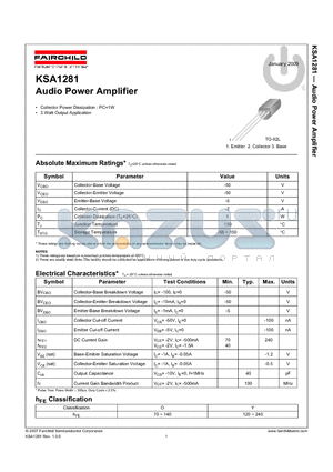 KSA1281_09 datasheet - Audio Power Amplifier