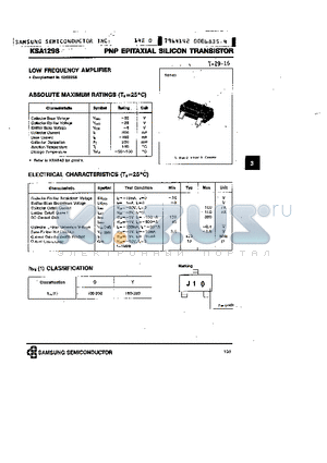 KSA1298 datasheet - PNP (LOW FREQUENCY AMPLIFIER)