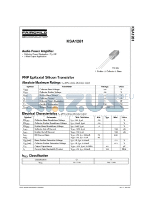 KSA1281O datasheet - Audio Power Amplifier