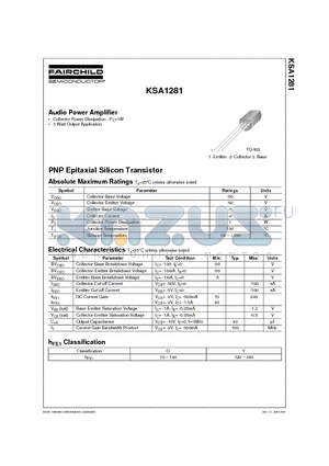 KSA1281Y datasheet - Audio Power Amplifier
