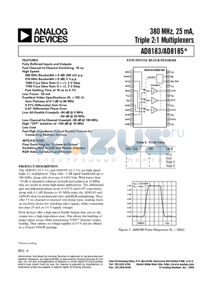 AD8185-EVAL datasheet - 380 MHz, 25 mA, Triple 2:1 Multiplexers