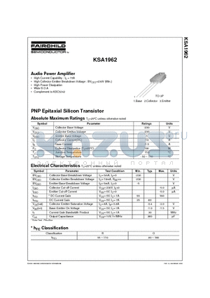 KSA1962 datasheet - Audio Power Amplifier