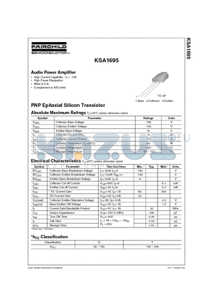 KSA1695 datasheet - Audio Power Amplifier