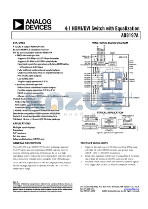AD8197A datasheet - 4:1 HDMI/DVI Switch with Equalization