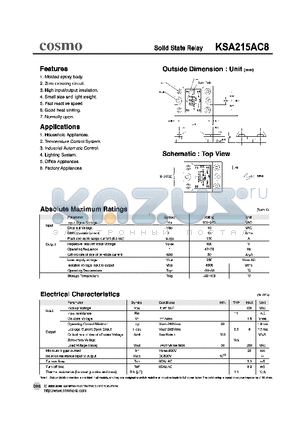 KSA215AC8 datasheet - Solid State Relay