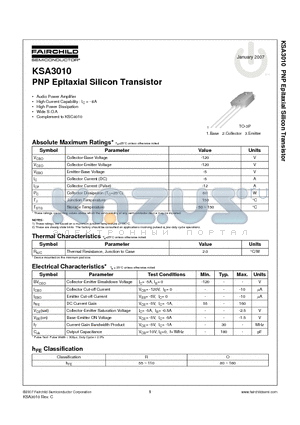 KSA3010_07 datasheet - PNP Epitaxial Silicon Transistor