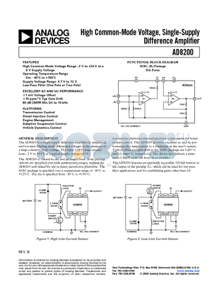 AD8200YCHIPS datasheet - High Common-Mode Voltage, Single-Supply Difference Amplifier
