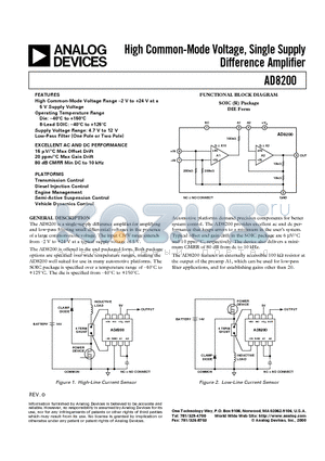 AD8200R datasheet - High Common-Mode Voltage, Single Supply Difference Amplifier