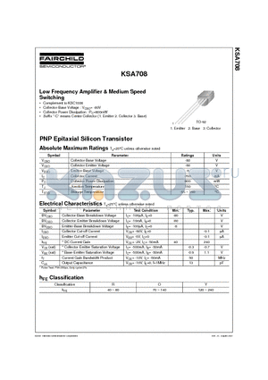 KSA708 datasheet - Low Frequency Amplifier & Medium Speed Switching