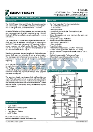 E8404A datasheet - 100-500MHz Dual Channel, Digitally Programmed Pin Electronics Solution