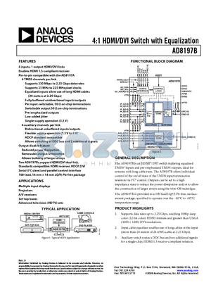 AD8197B datasheet - 4:1 HDMI/DVI Switch with Equalization