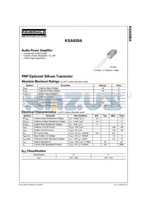 KSA928A datasheet - Audio Power Amplifier