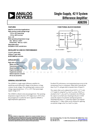 AD8206YRZ-REEL7 datasheet - Single-Supply, 42 V System Difference Amplifier