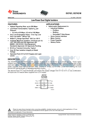 ISO7421MD datasheet - Low-Power Dual Digital Isolators