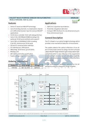 E909-06 datasheet - The IC is based on an optical bridge technology which provides a non-mechanical detection of movements.